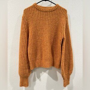 Reformation Tatum Alpaca Blend Semi Sheer Knit Orange Puff Sleeve Sweater Medium